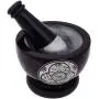 Divit Shilp Mortar and Pestle, Made of Heavy Duty Polished Hard Stone, Natural Stone Grinder for Spices, Pastes, Herbs, Seasoning etc. (Black with Engraving)