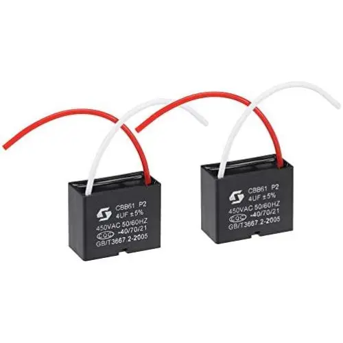 uxcell Ceiling Fan Capacitor CBB61 4uF 450V AC 2 Wires Metallized Polypropylene Film Capacitor 38x31x20mm for Electric Fan Pump Motor Generator 2Pcs