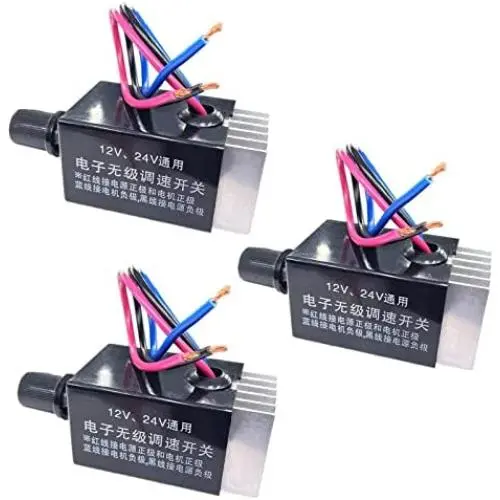 DC Motor Speed Controller Universal 12V 24V 10A Electronic Stepless DC Speed Controller Rotary Switch for Car Truck Fan Heater Control Regulator 3Pack