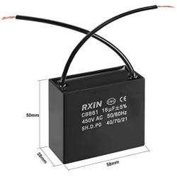 uxcell Ceiling Fan Capacitor CBB61 16uF 450V AC 2 Wires Metalized Polypropylene Film Capacitors 58x28x50mm for Water Pump Motor Generator