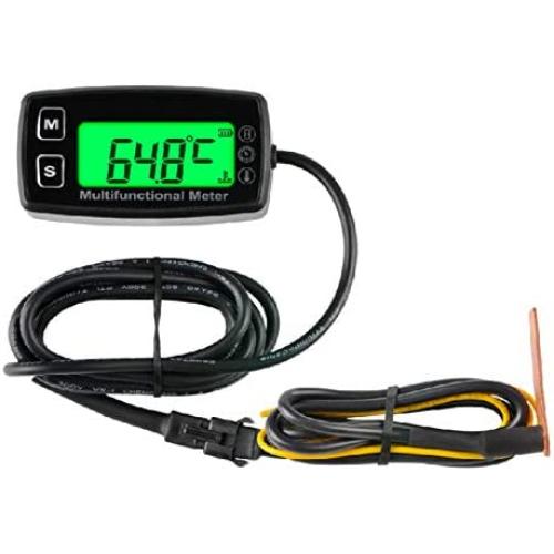 Runleader Engine Temp Gauge Meter, Hour Meter and Tachometer, Battery Replaceable for Garden Tractor Generator Chainsaw Outboard Marine ATV Jetski Motorcycle Snowmobile Compressor.