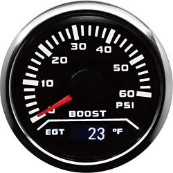 MOTOR METER RACING Universal 2 in 1 Waterproof EGT & Boost Gauge Kit Exhaust Gas Temperature Pyrometer IP-67 Rustproof UV Protection Anti-Fog 1600F 60PSI 2-1/16