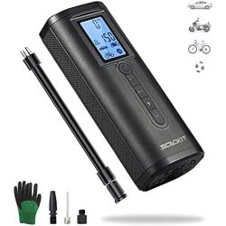 SCAOKIT 150PSI Tire Inflator Portable Air Compressor Rechargeable Tire Pump,2000mAh Smart Air Pump for Car Bike Motor with Digital LCD Pressure Gauge LED Light, Memory Function, Auto Shut Off.