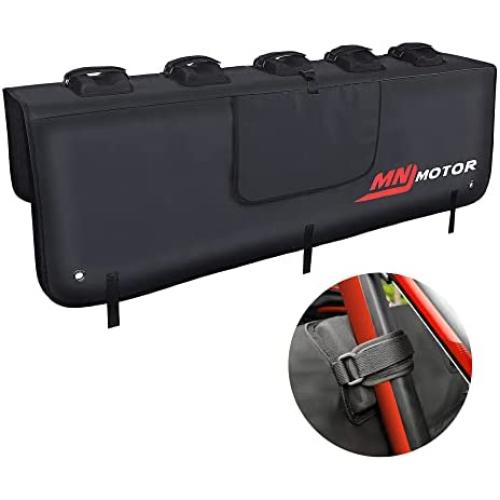 MNJ Motor Upgraded Truck Tailgate Bike Pad,Curve Tailgate Cover Protection Transport pad with Arc Concave Slots,Secure Bike Frame Straps , Big Tool Pocket for Most Truck Bed Carries Up to 5 Bikes