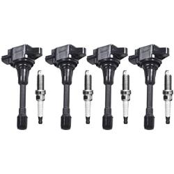 ENA Set of 4 Iridium Spark Plug and 4 Ignition Coil Pack Compatible with Nissan Altima Rogue Versa Cube Sentra 1.8L 1.6L 2.5L Replacement for UF-509 UF-549