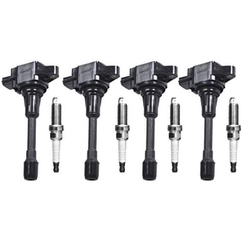 ENA Set of 4 Iridium Spark Plug and 4 Ignition Coil Pack Compatible with Nissan Altima Rogue Versa Cube Sentra 1.8L 1.6L 2.5L Replacement for UF-509 UF-549