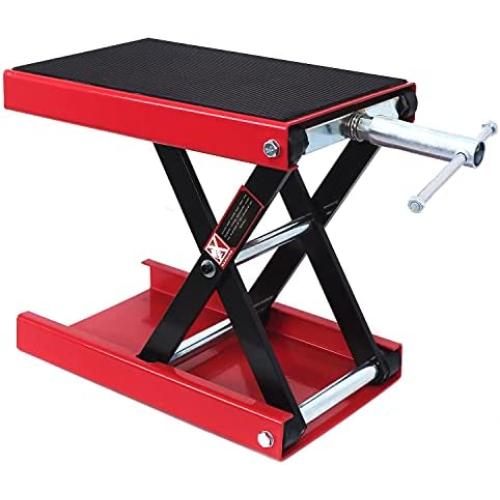 XKH- Heavy Duty Motorcycle Lift Scissor Jack Center Hoist Stand For 1,100LBS Weight Capacity/ATV/Dirt bikes/Smaller Similar Vehicles [P/N: ET-CAR-FIX012-BK+RED]