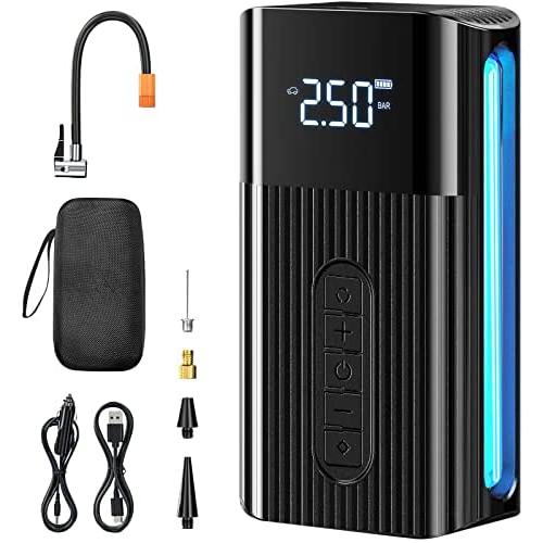 Pompe à Air Portative 2-en-1 sans Fil et avec Fil, 150 PSI 35 L/min, avec 32 LED, 6000 mAh, Pompe à Air pour Voiture, Vélo, Ballon Pompe à Air Portative 2-en-1 sans Fil et avec Fil, 150 PSI 35 L/min, avec 32 LED, 6000 mAh, Pompe à Air pour Voiture, Vélo, Ballon