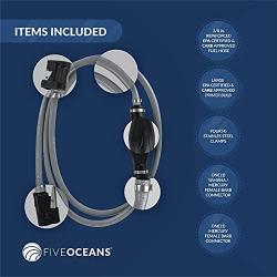Five Oceans FO4282 Marine Boat Fuel Line, Mercury Outboard Fuel Line with Primer Bulb, 3/8 Inch Hose x 6 Ft, 2 Quick Connectors, , Reinforced EPA/CARB, Compatible Ethanol Blended Fuel