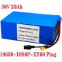 Wnicek 36V 20AH E-Bike Li Battery Pack 20000mAh 10S 6P Lithium-ion Battery with 42V Charger Electric Bicycle Battery Suitable for 650W 500W 350W 250W 200W Motor