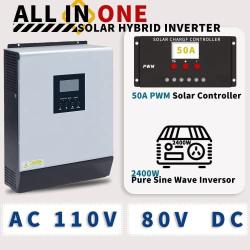 Y&H 3KVA Solar Hybrid Inverter DC24V to AC110V Off Grid Pure Sine Wave Inverter Built in 50A PWM Solar Controller,Support Utility/Generator/Solar Energy Charge