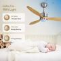 Ovlaim 52 Inch Smart Wifi Ceiling Fan Compatible App, Voice and Remote Control, Quiet DC Motor 6 Speed Ceiling Fan with Dimmable Light, 3 Oak Wood Blade