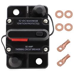 Motoparty 50 Amp Circuit Breaker with Manual Reset, for Car Marine Trolling Motors Boat ATV RV DC 12V -48VDC, Universal Waterproof Manual Power Protect(50 A)