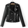 Women Ladies Lapel Motor Jacket Coat Zip Biker Short Punk Cropped Tops Solid Color Faux Leather Jacket
