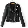 Women Ladies Lapel Motor Jacket Coat Zip Biker Short Punk Cropped Tops Solid Color Faux Leather Jacket