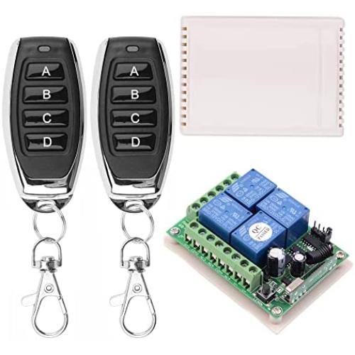 fushionsea DC 12V Remote Control Switch 4 Channel Universal 433Mhz Remote Control Momentary Switch for Wireless Control and More