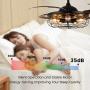 Siljoy 48 Industrial Ceiling Fan with Lights, Black Fandelier Retractable Ceiling Fan with Remote, Vintage Caged Chandelier Fan Light Fixture for Living Dining Room Bedroom, 5 x E26 Not Included