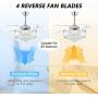 48 Inches Reverse Dimmable Fandelier Crystal Ceiling Fans with Light, Siljoy Modern Invisible Retractable Chandelier Fan LED Ceiling Fan for Bedroom Living Dining Room, Polished Chrome