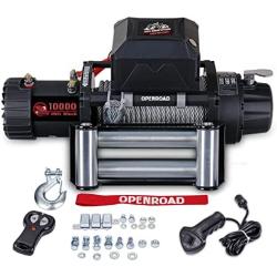 OPENROAD 10000Lbs 12 Volts Electric Winch, Winch for Truck/4×4/Jeep, 10000Lbs/4535kg Electric Winch Kit, with 26m/85ft Winch Cable, Towing Off-Road Electric Winch Recovery kit (10000Lbs Black)