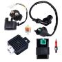 Ignition Coil Solenoid Relay 4-Pin Voltage Regulator 5-Pin CDI Box Spark Plug Kit Compatible with 50cc 70cc 90cc 110cc 125cc ATV Go Kart Dirt Bike Pit Bike TaoTao Roketa Moped Scooter