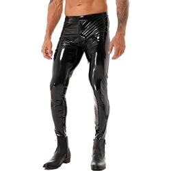 MSemis Mens Faux Leather Pants Punk 80s Rock Skinny Leggings Tight Gothic Motorcycle Biker Pants