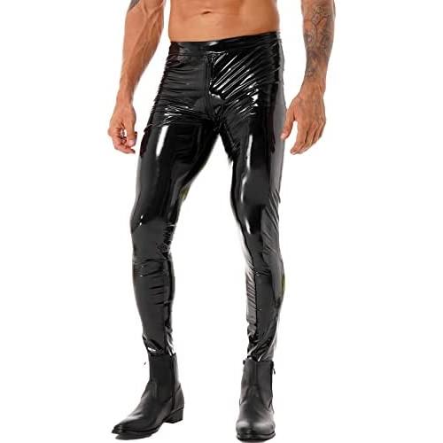 MSemis Mens Faux Leather Pants Punk 80s Rock Skinny Leggings Tight Gothic Motorcycle Biker Pants