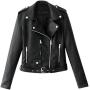 Women Ladies Lapel Motor Jacket Coat Zip Biker Short Punk Cropped Tops Solid Color Faux Leather Jacket