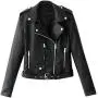 Women Ladies Lapel Motor Jacket Coat Zip Biker Short Punk Cropped Tops Solid Color Faux Leather Jacket