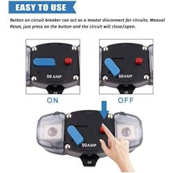 KEDAKEJI 50A Circuit Breaker with Manual Reset,12-48 Volt DC, 0-8 Gauge Trolling Motor Auto Car Stereo Audio Inline Fuse Block Holders Inverter for Automotive Rv Marine Boat(50Amp)