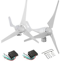 Dyna-Living Bundle 2pcs 400W 12V Wind Turbine Generator White 3 Blades Wind Turbine Motor with Charge Controller for Home Marine Industrial Energy (Not Included Mast)