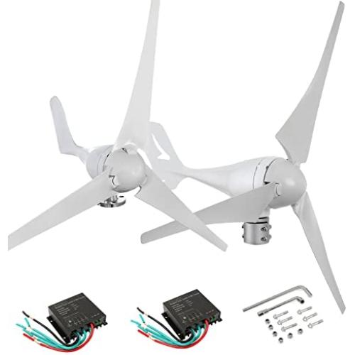 Dyna-Living Bundle 400W 12V Wind Turbine Generator & White 3 Blades 400W 24V Wind Turbine Motor with Charge Controller for Home Marine Industrial Energy (Not Included Mast)