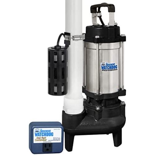 THE BASEMENT WATCHDOG Model BWSS100 1 HP 6,540 GPH at 0 ft. and 4,400 GPH at 10 ft. Cast Iron / Stainless Steel Submersible Sump Pump with Caged Dual Micro Reed Float Switch