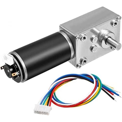 sourcing map Reduction Motor DC 24V 148RPM 12Kg.cm Worm Gear Motor with Encoder and Cable Self-Locking