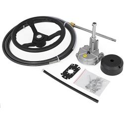Bestauto Boat Steering Cable 12 Outboard Steering Cable 12 Feet Mechanical Rotary Steering Kit with 13 Inch Wheel for Boat Steering System