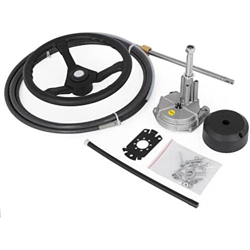 Bestauto Boat Steering Cable 12 Outboard Steering Cable 12 Feet Mechanical Rotary Steering Kit with 13 Inch Wheel for Boat Steering System