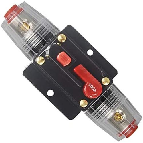 WOHHOM 100A/150A Audio Circuit Breaker Auto Car Stereo Inline Fuse Holders Inverter, Manual Reset 12V-24V DC for Automotive Marine Boat Audio System Protection (100A)