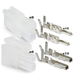 Molex 2 Pin Connector Lot, 6 Matched Sets, w/18-24 AWG w/Pins Mini-Fit Jr