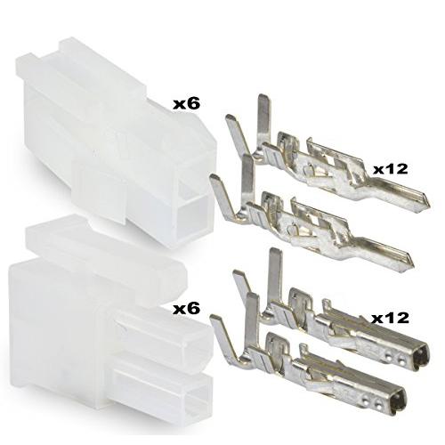 Molex 2 Pin Connector Lot, 6 Matched Sets, w/18-24 AWG w/Pins Mini-Fit Jr