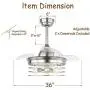 36 Industrial Retractable Ceiling Fan, ceiling fan with retractable blades, remote control, 3 speed, silent motor, Bushed Nickel (Bulb Not Included)