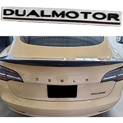 WEIWAN Fit Dual Motor Underlined Letters Emblem 3D Metal Car Rear Trunk Performance Sticker Badge Decal for Tesla Model 3 S X Y (Black)
