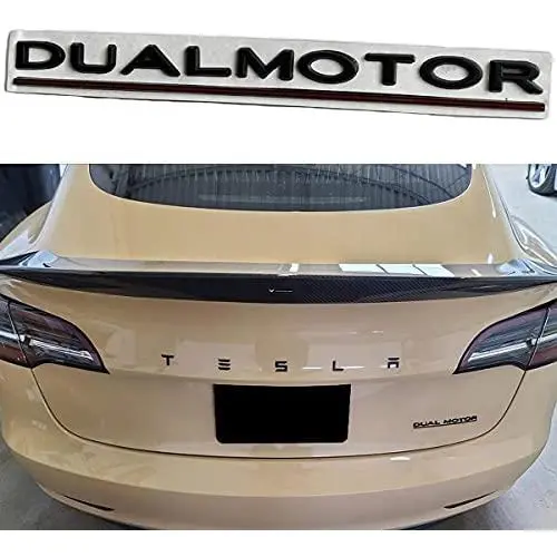 WEIWAN Fit Dual Motor Underlined Letters Emblem 3D Metal Car Rear Trunk Performance Sticker Badge Decal for Tesla Model 3 S X Y (Black)