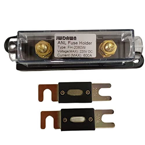 JWDAWN 1Pc ANL Fuse Holder +2Pcs Bolt On Stud ANL Fuse 200A 200 Amp for Golf Cart Electric Forklift Vehicle Material Handling Truck Motor Controller Battery Charger Scissor Lifts Boat Accessories
