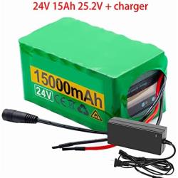 Wnicek E-Bike Battery 24V 15Ah 25.2V E-Bike Lithium-ion Battery 6S5P for Mountain Bike Road Bike Electric Tools Model Airplanes with Charger for 250W 350W 450W 500W Motor
