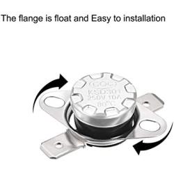 uxcell KSD301 Thermostat 80°C/176°F 10A Normally Open N.O Adjust Snap Disc Temperature Switch for Microwave,Oven,Coffee Maker 5pcs