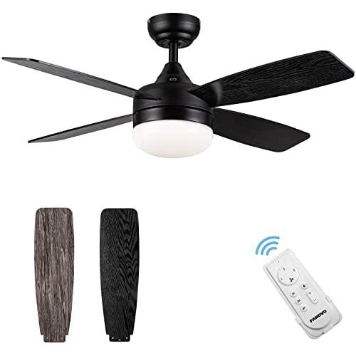 Ceiling Fans with Lights, 44 Inch, Flush Mount Ceiling Fan with Lights, Reversible Motor, Timing, Dimmable Light, 4 Blades, 24W LED, Black Ceiling Fan with Remote for Kitchen, Dining Room