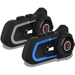 HeYun RX7 – Motorcycle Helmet Bluetooth,2400m 4 Riders Helmet Bluetooth Intercom with Noise Cancellation/FM Radio, Universal Communication Systems for Motorbike/ATV/Dirt Bike (Blue and Gray, 2pack)