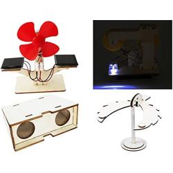Building Science Kit for Kids, 4 Sets Educational Engineering Toys, Stem Projects for Boys / Girls-Solar Windmill, Generator, Binoculars, Balance Bird