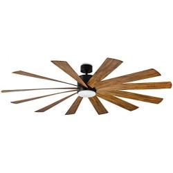 Windflower Smart Indoor and Outdoor 12-Blade Ceiling Fan 80in Matte Black Distressed Koa with 3000K LED Light Kit and Wall Control works with Alexa, Google Assistant, Samsung Things, and iOS or Android App