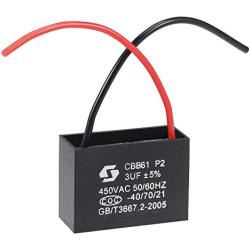 uxcell Ceiling Fan Capacitor CBB61 3uF 450V AC 2 Wires Metallized Polypropylene Film Capacitor 43x31x18mm for Electric Fan Pump Motor Generator