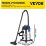 Extracteur de poussière VEVOR, 8 Gallons Filtre HEPA Sec & Humide, Nettoyage Automatique de la Poussière, Moteur Puissant 1200W, Aspart Collecteur Robuste avec Accessoires